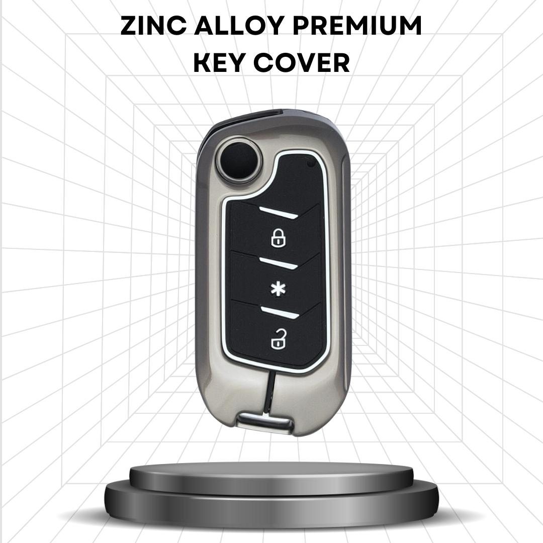 mahindra marazzo 3 button flip key case metal  alloy zinc gum key cover accessories key chain silver 