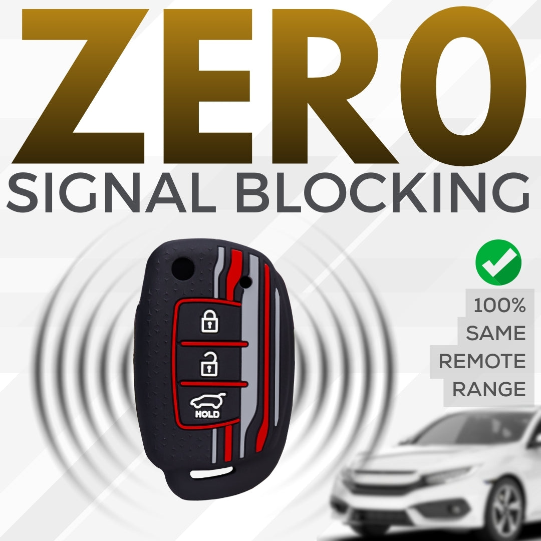Keycept Tristar Silicone Car Key Cover for Hyundai Creta, Venue, Aura, i20, Grand i10 Nios, Xcent 3 Button Flip Key with Keychain (Type K2)