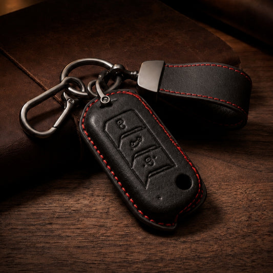 Mahindra Vintage Leather Car Key Cover with Keychain (Type K9)