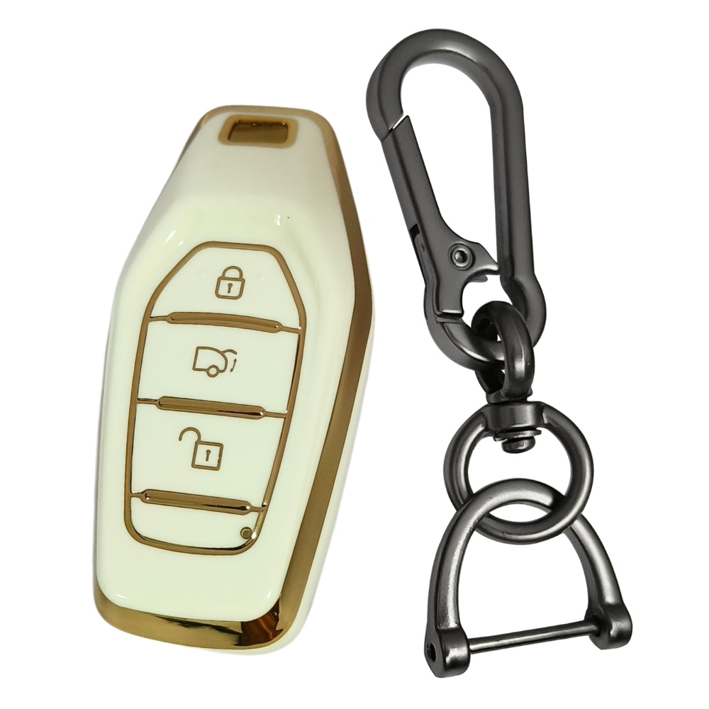 White Gold Line TPU Key Cover for Mahindra TUV Smart Key With Keychain