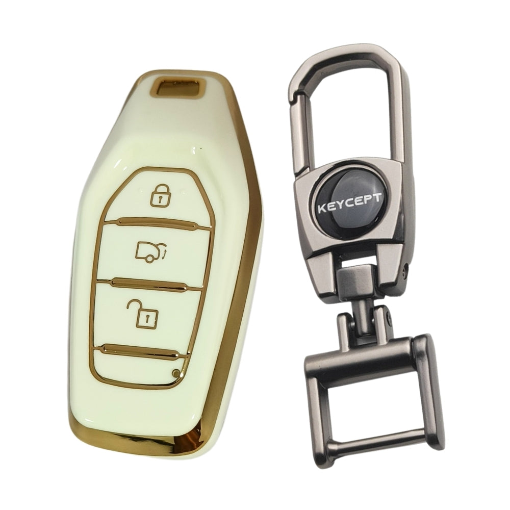 Black Gold Line TPU Key Cover for Mahindra TUV Smart Key With Keychain