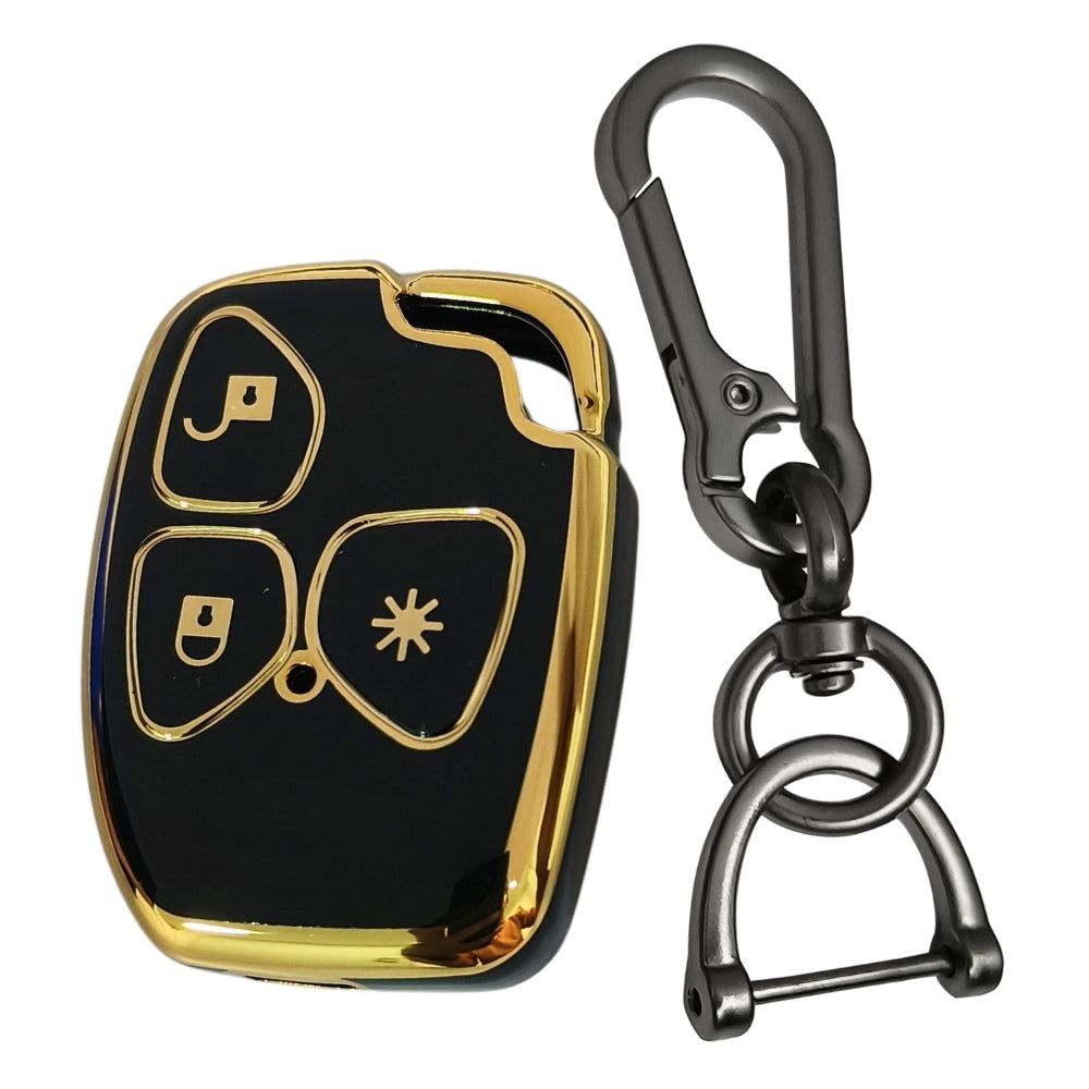 Black Gold Line TPU Key Cover for Mahindra Xylo, Scorpio and Quanto 3 Button Remote Key With Keychain