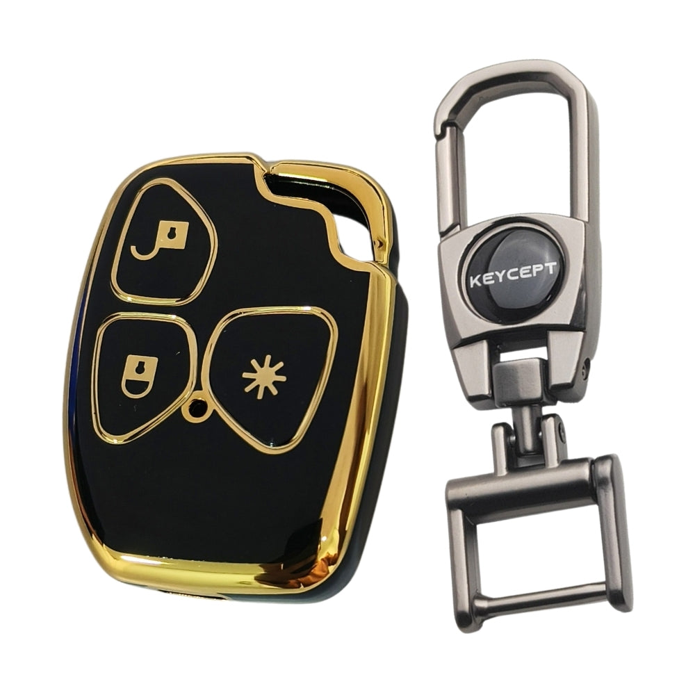 Black Gold Line TPU Key Cover for Mahindra Xylo, Scorpio and Quanto 3 Button Remote Key With Keychain