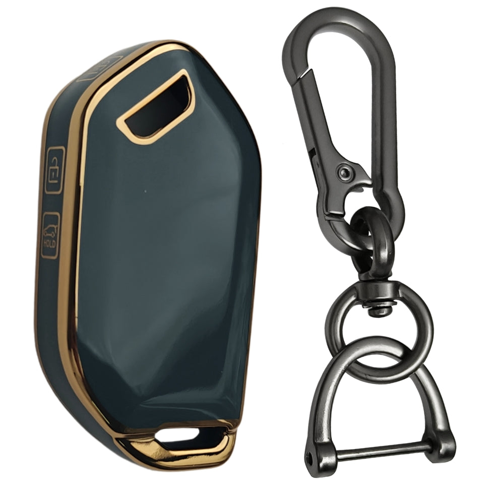 Keycept Gold Line TPU Car Key Cover for Kia Syros, EV6, EV9 4 Button smart key with keychain (Type K1)