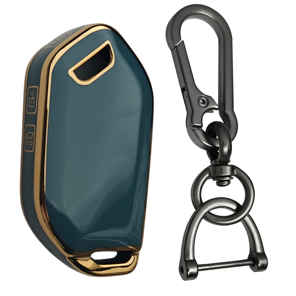 Keycept Gold Line TPU Car Key Cover for Kia Syros, EV6, EV9 4 Button smart key with keychain (Type K1)