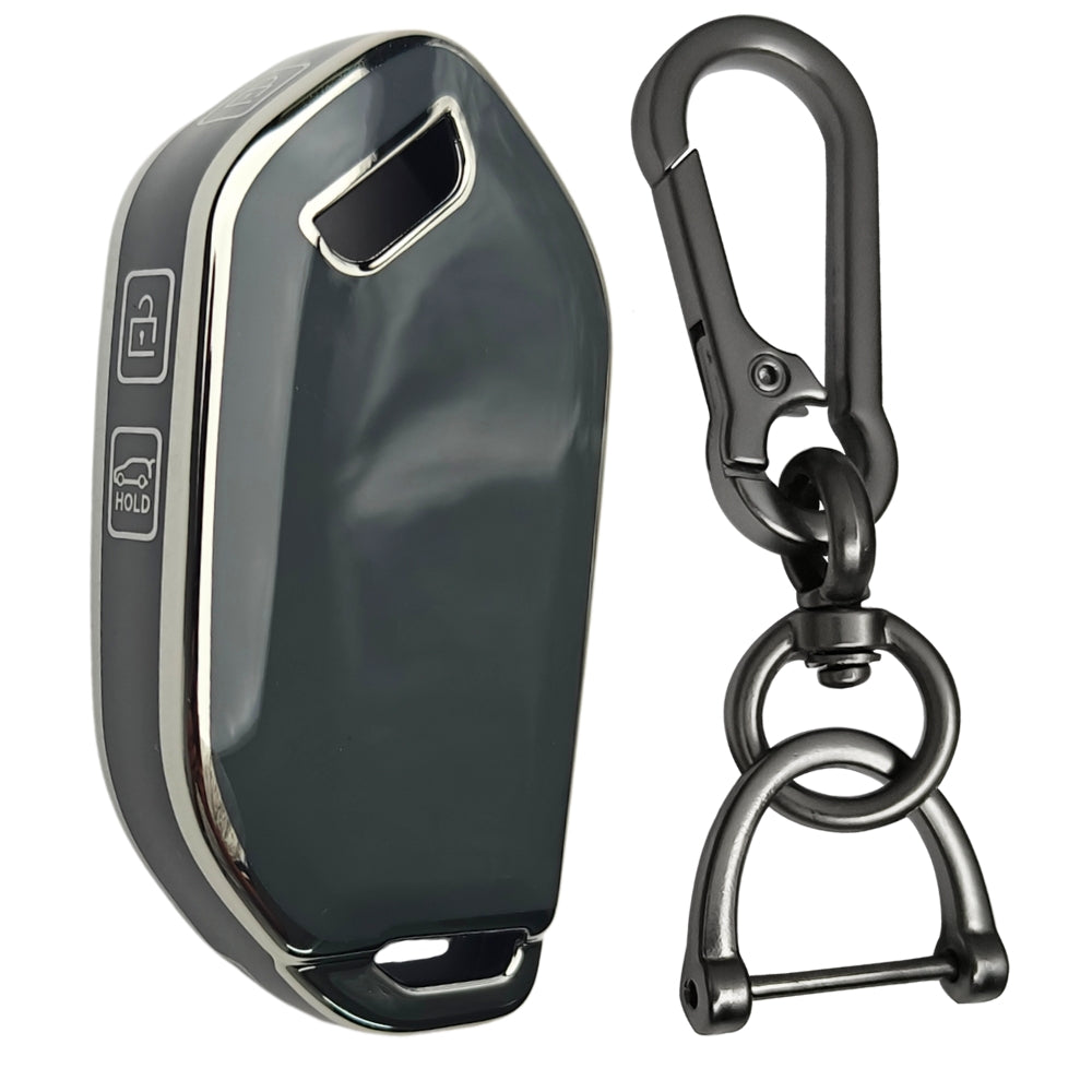 Keycept Silver Line TPU Car Key Cover for Kia Syros, EV6, EV9 4 Button smart key with keychain (Type K1)