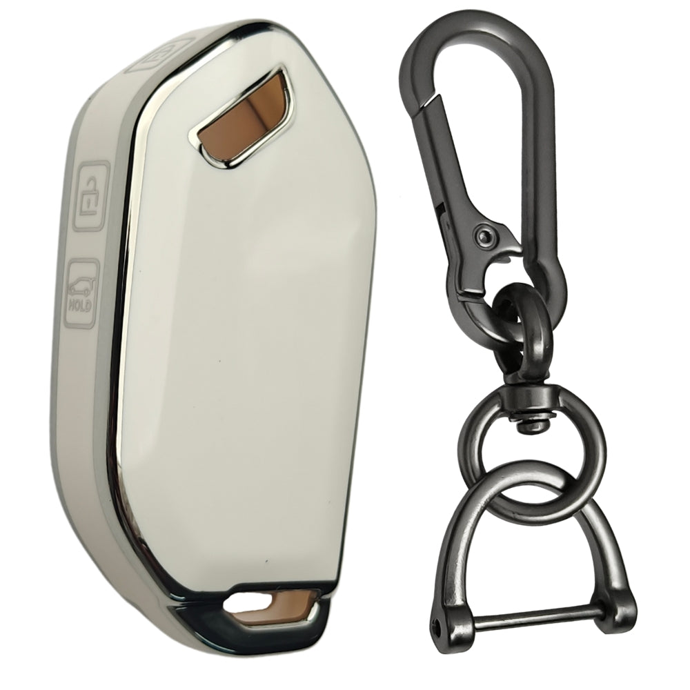 Keycept Silver Line TPU Car Key Cover for Kia Syros, EV6, EV9 4 Button smart key with keychain (Type K1)