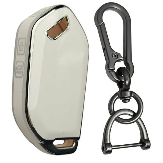 Keycept Silver Line TPU Car Key Cover for Kia Syros, EV6, EV9 4 Button smart key with keychain (Type K1)