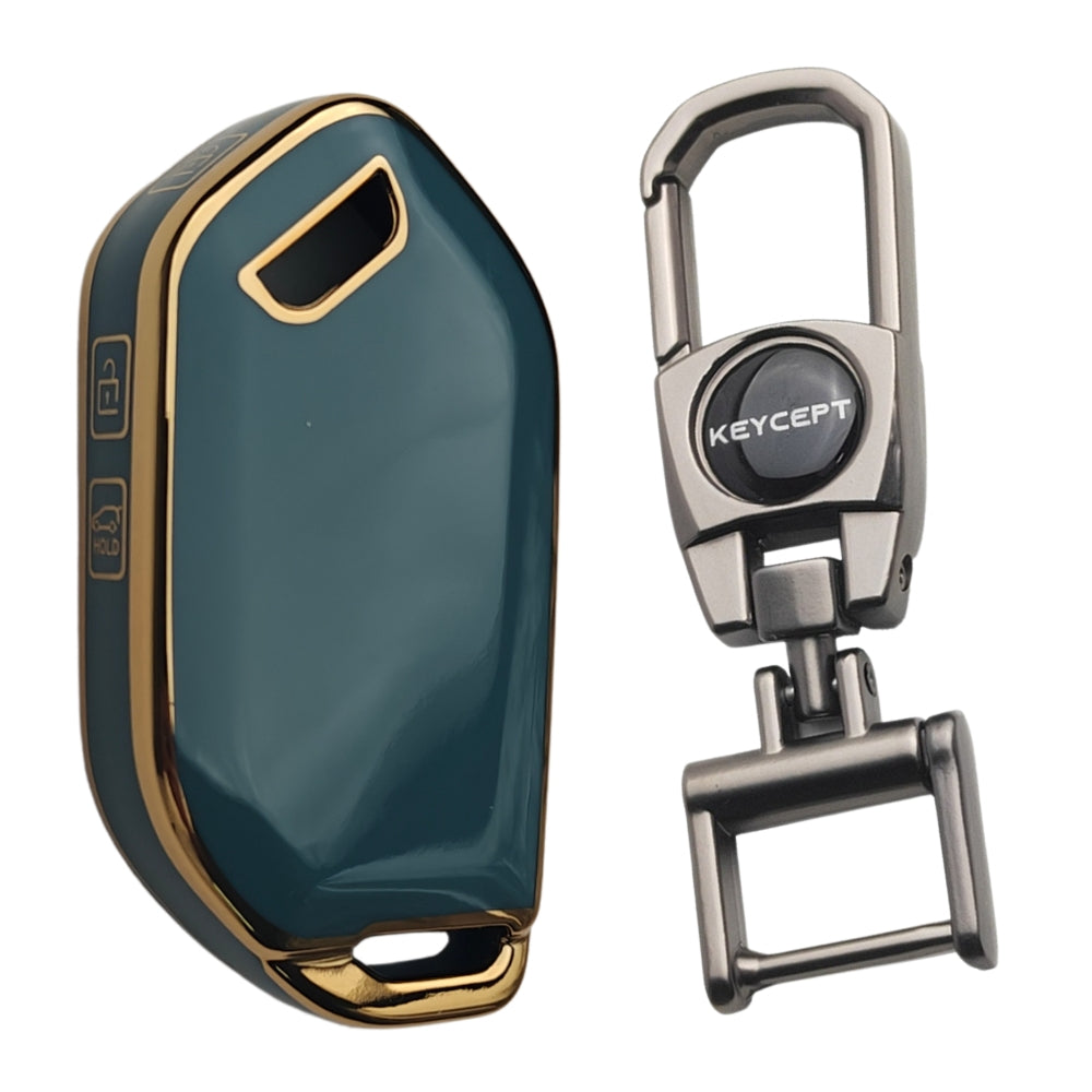 Keycept Gold Line TPU Car Key Cover for Kia Syros, EV6, EV9 4 Button smart key with keychain (Type K2)