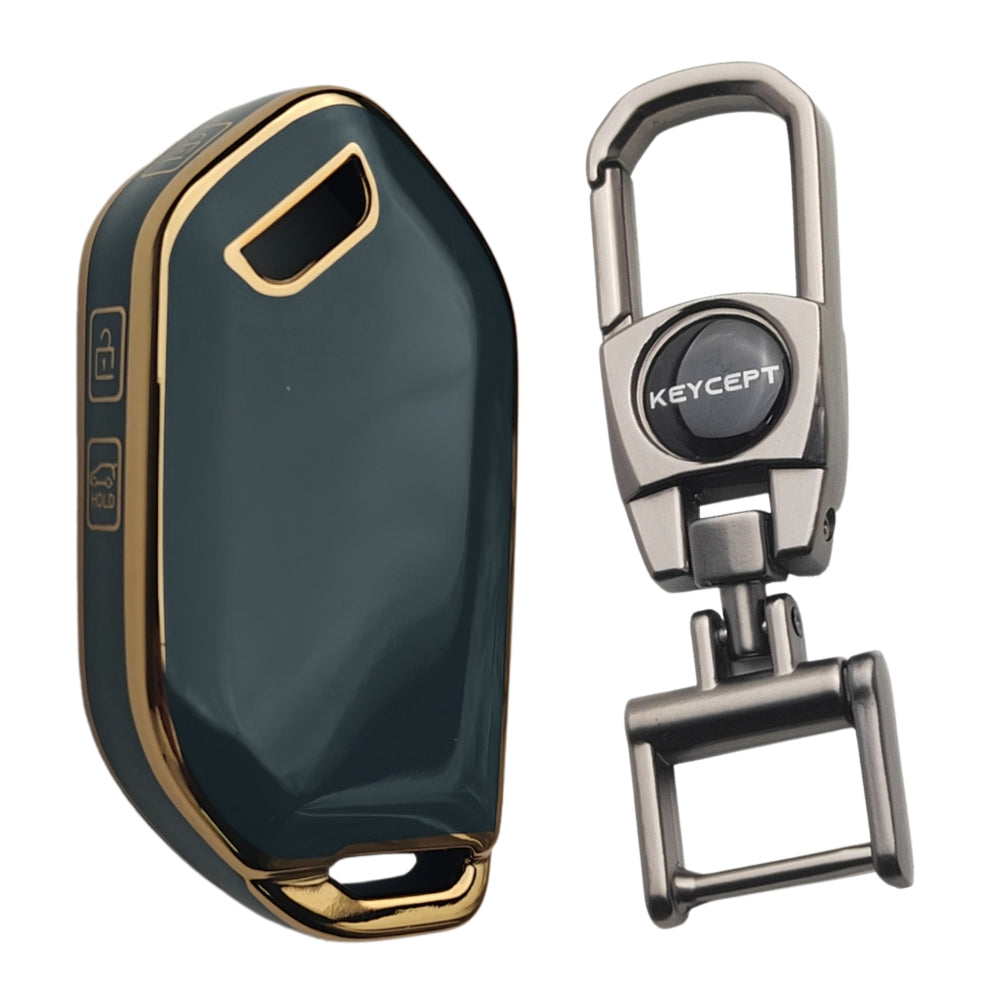 Keycept Gold Line TPU Car Key Cover for Kia Syros, EV6, EV9 4 Button smart key with keychain (Type K2)