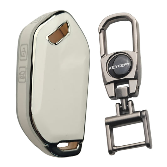 Keycept Silver Line TPU Car Key Cover for Kia Syros, EV6, EV9 4 Button smart key with keychain (Type K2)
