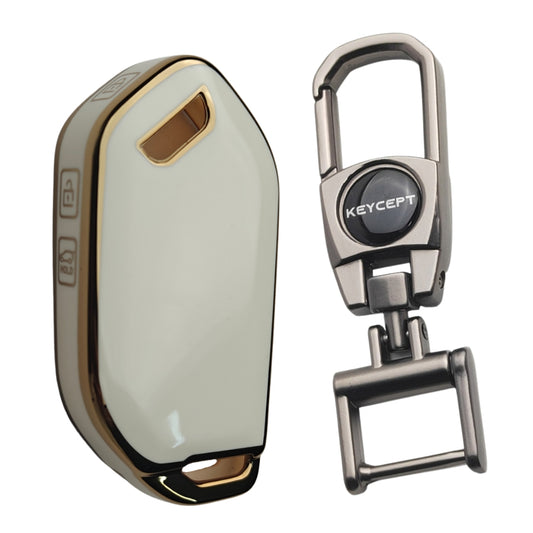 Keycept Gold Line TPU Car Key Cover for Kia Syros, EV6, EV9 4 Button smart key with keychain (Type K2)