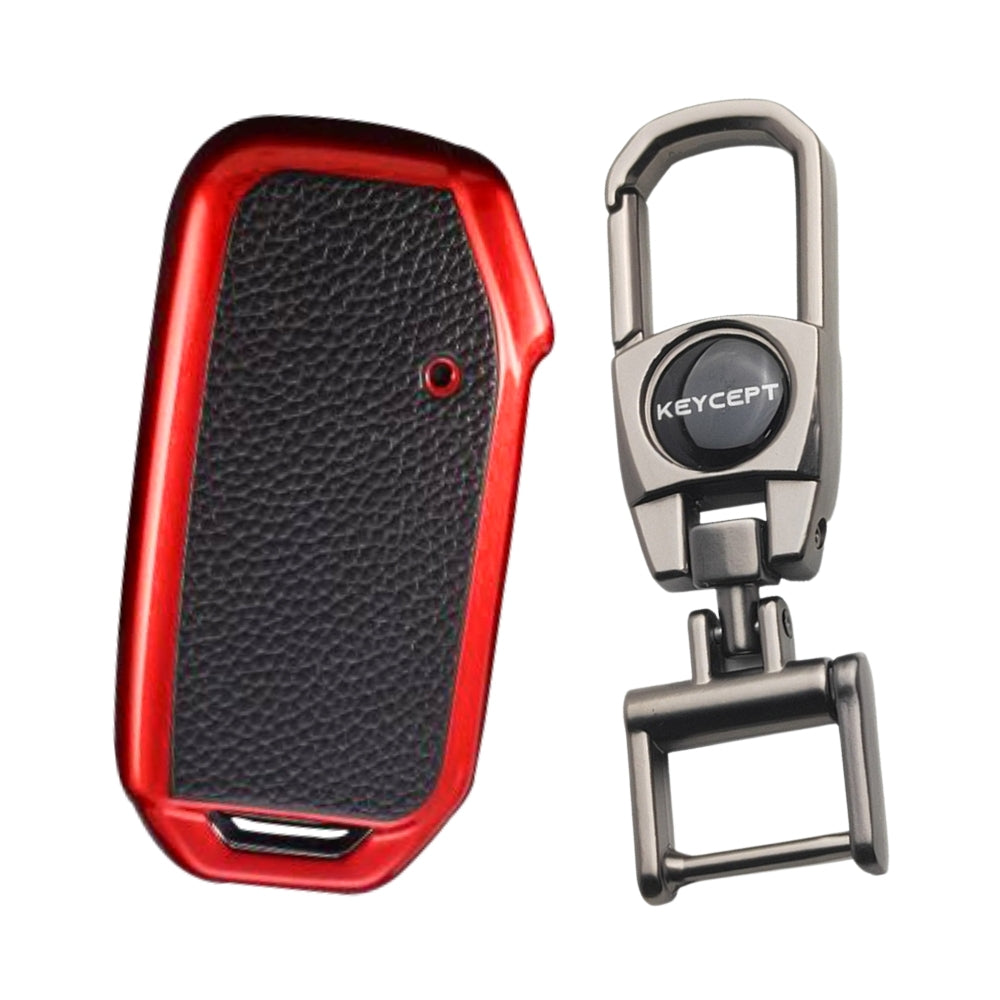 Kia TPU Leather Key Cover with Keychain. (Type 2)