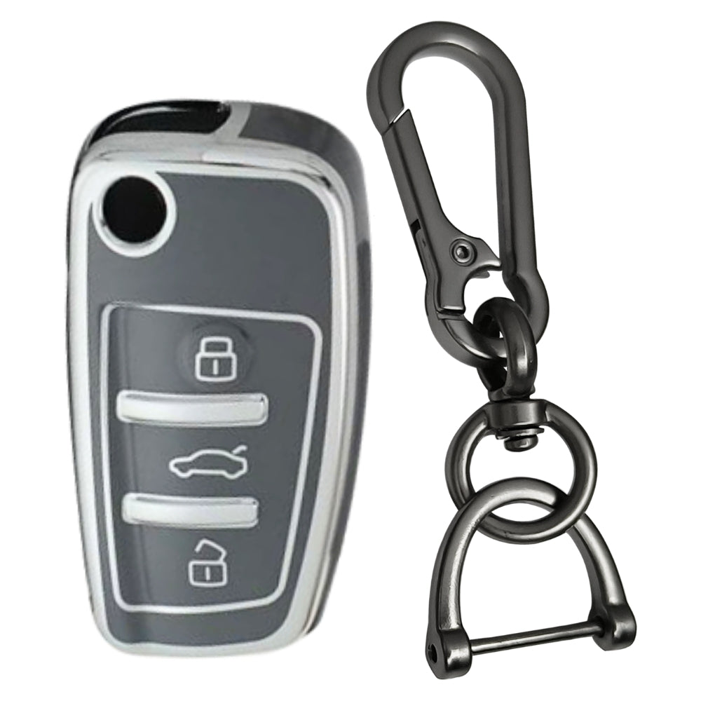 Blue Silver Line TPU Key Cover for Audi A1, A3, A6, Q2, Q3, Q7, TT, TTS, R8, S3, S6, RS3 3 button flip key With Keychain