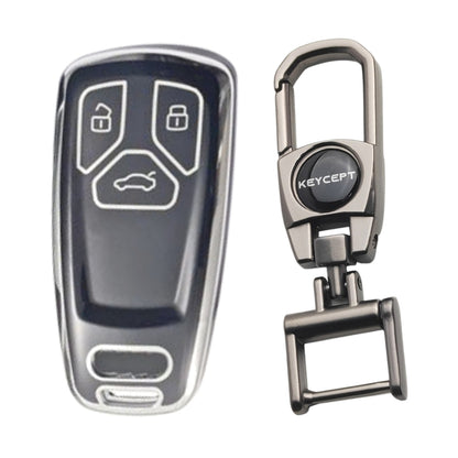 Blue Silver Line TPU Key Cover for Audi A4, S4, B7, B8, A6, A5, A7, A8, Q5, S5, S6 &amp; Q7 3 button smart key with Keychain