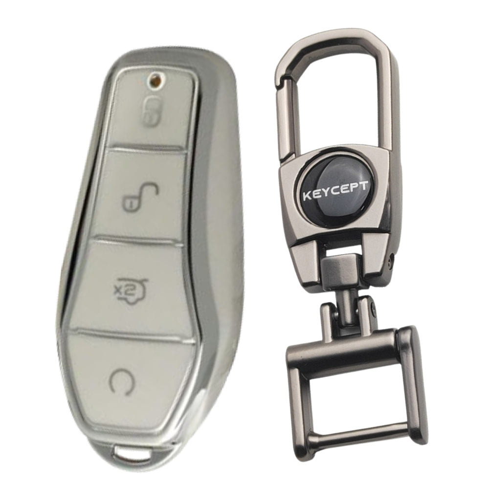 BYD Silver Line TPU Car Key Cover with Keychain