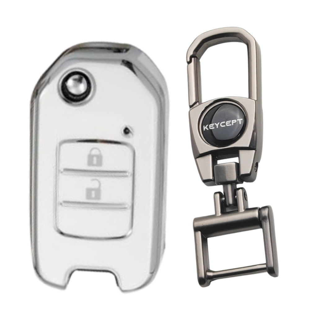 Honda Silver Line TPU Key Cover with Keychain