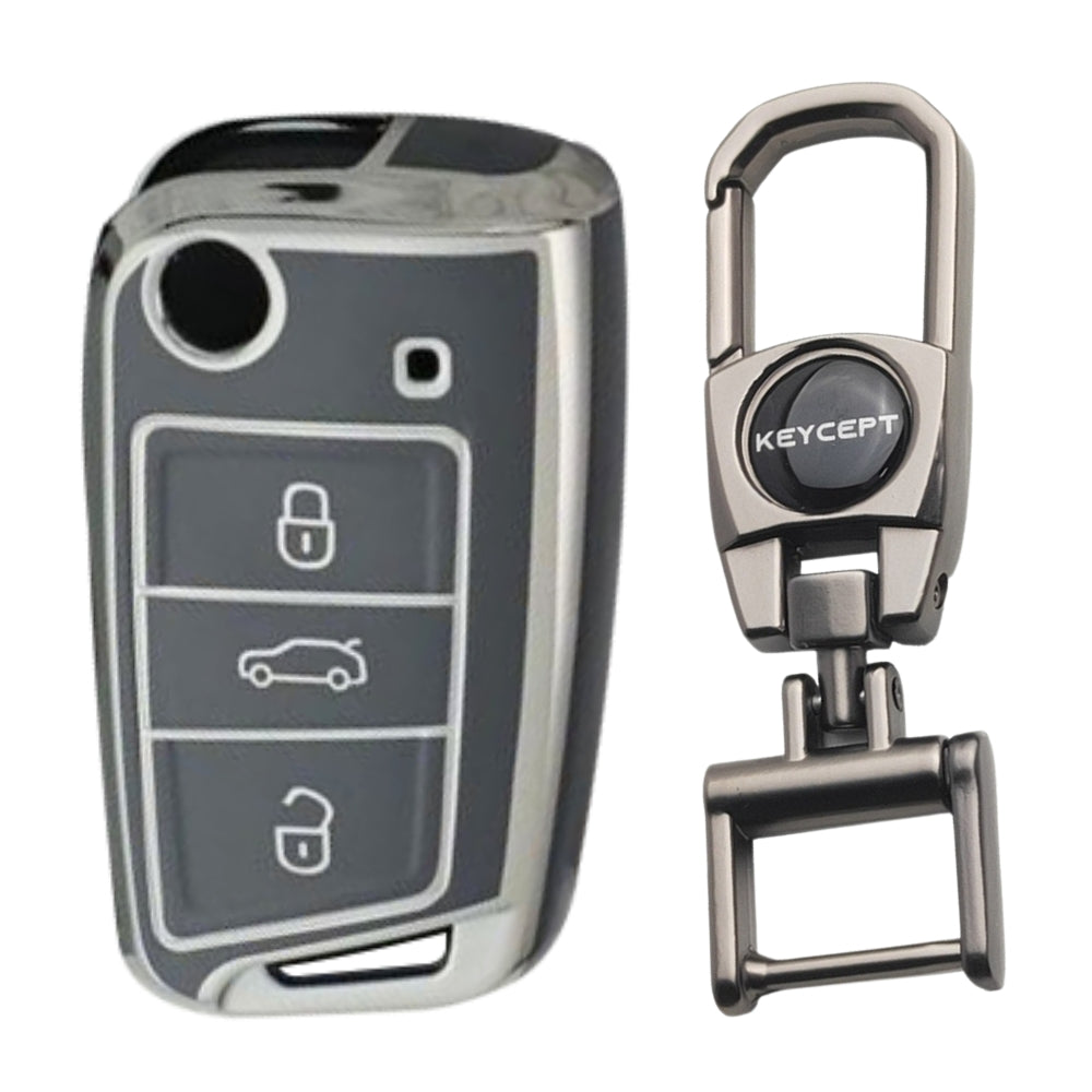 Skoda/Volkswagen Silver Line TPU Key Cover with Keychain