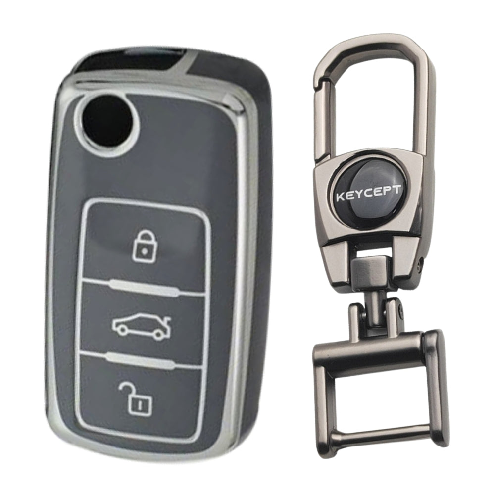 Skoda/ Volkswagen Silver Line TPU Key Cover with Keychain