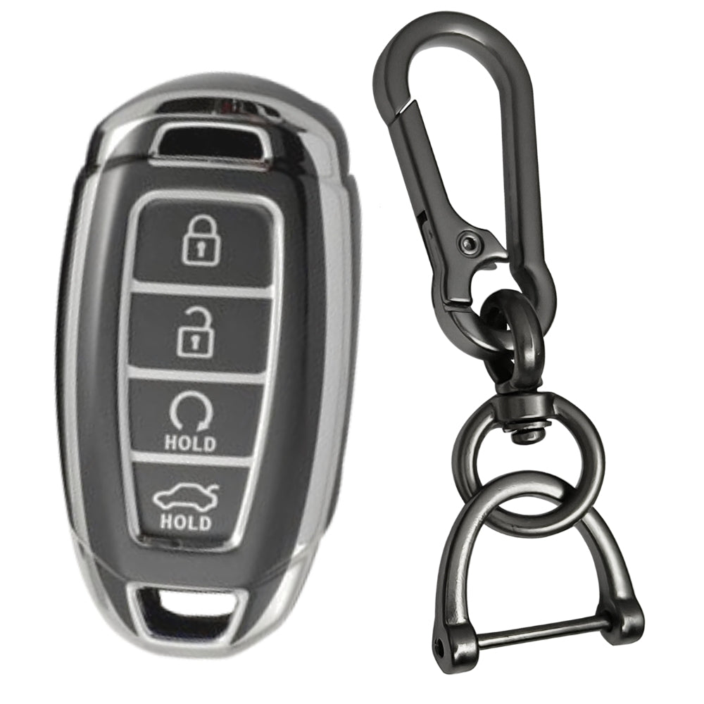 Hyundai Silver Line TPU car Key Cover with Keychain