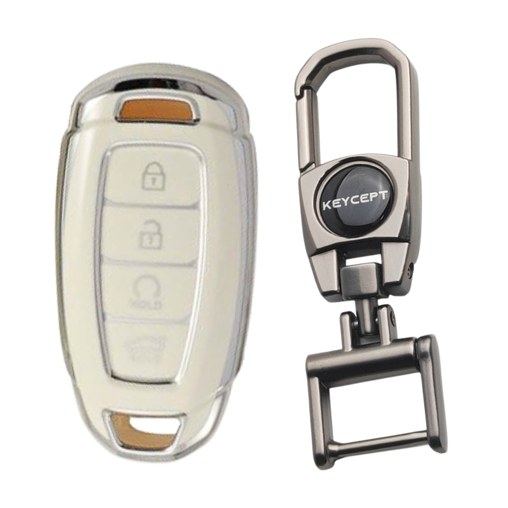 Hyundai Silver Line TPU car Key Cover with Keychain