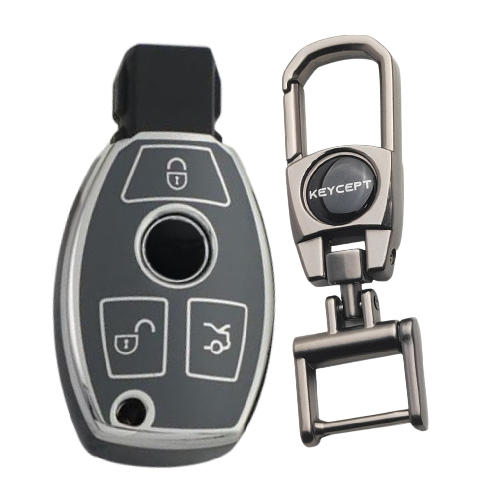 Mercedes Benz Silver Line TPU Key Cover with Keychain