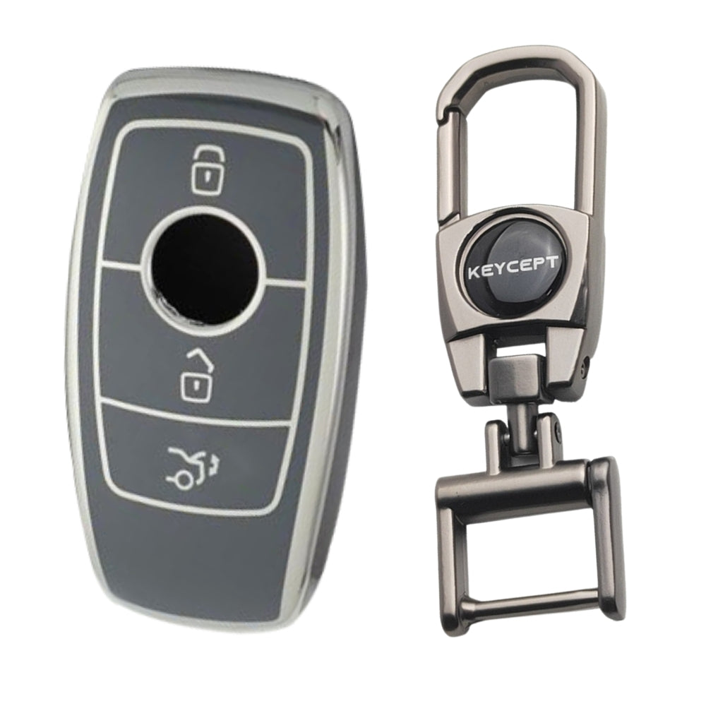 Mercedes Benz Silver Line TPU Key Cover with Keychain