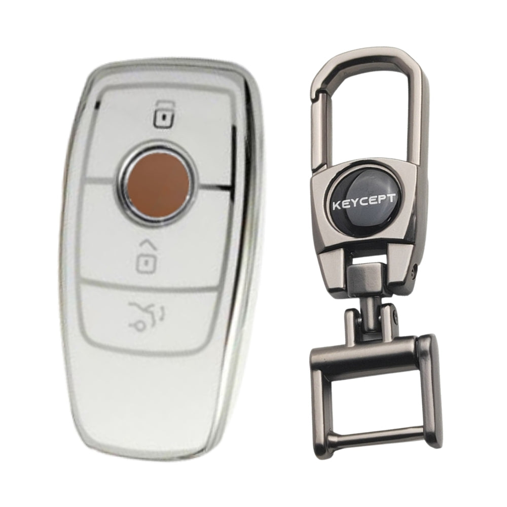 Mercedes Benz Silver Line TPU Key Cover with Keychain