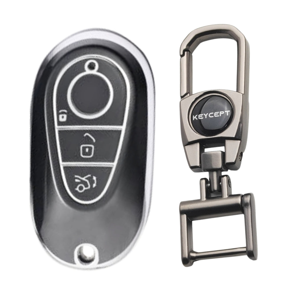 Mercedes Benz Silver Line TPU Key Cover with Keychain