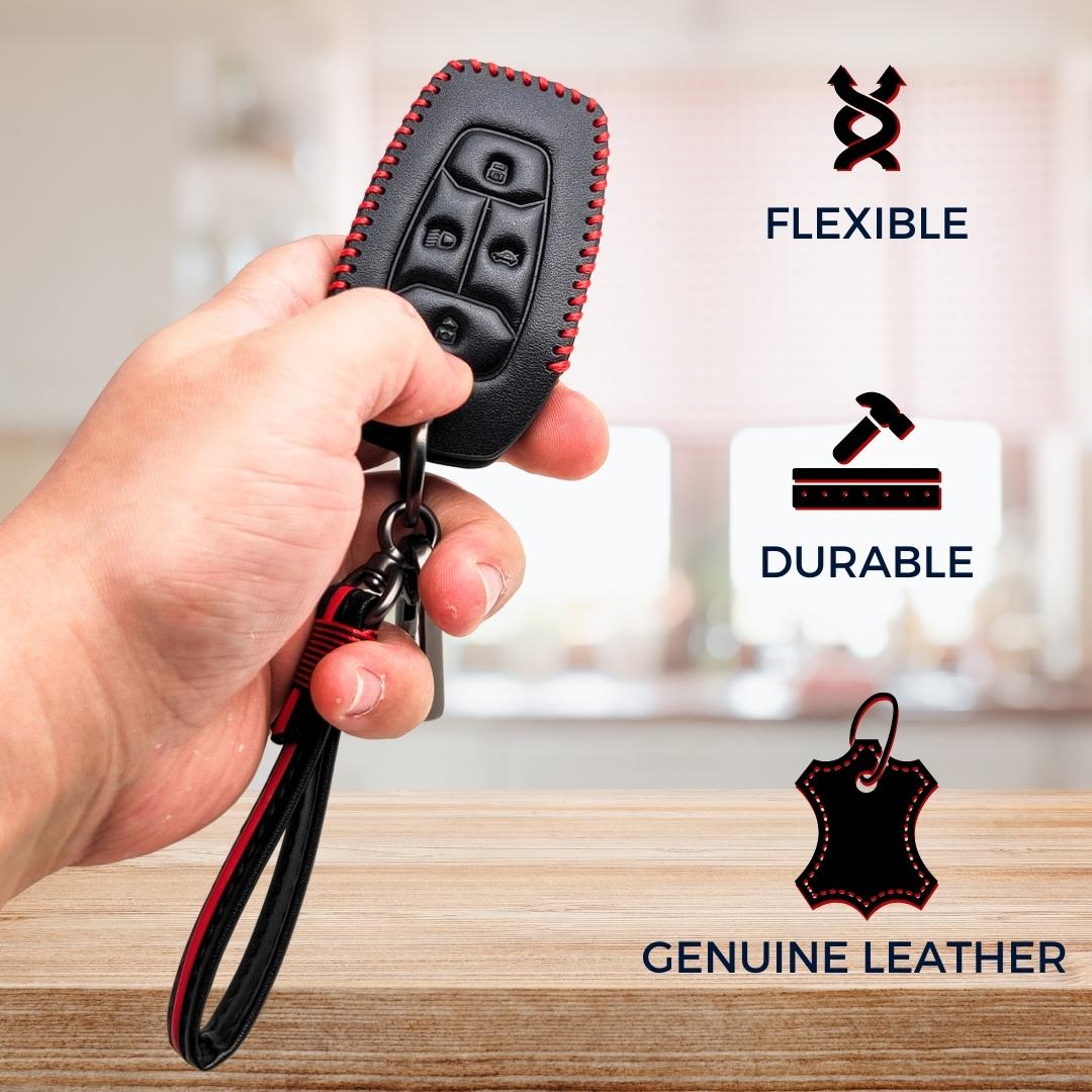 TPU Leather Car Key Cover Compatible with Tata Nexon, Harrier Punch,  Safari, Altroz