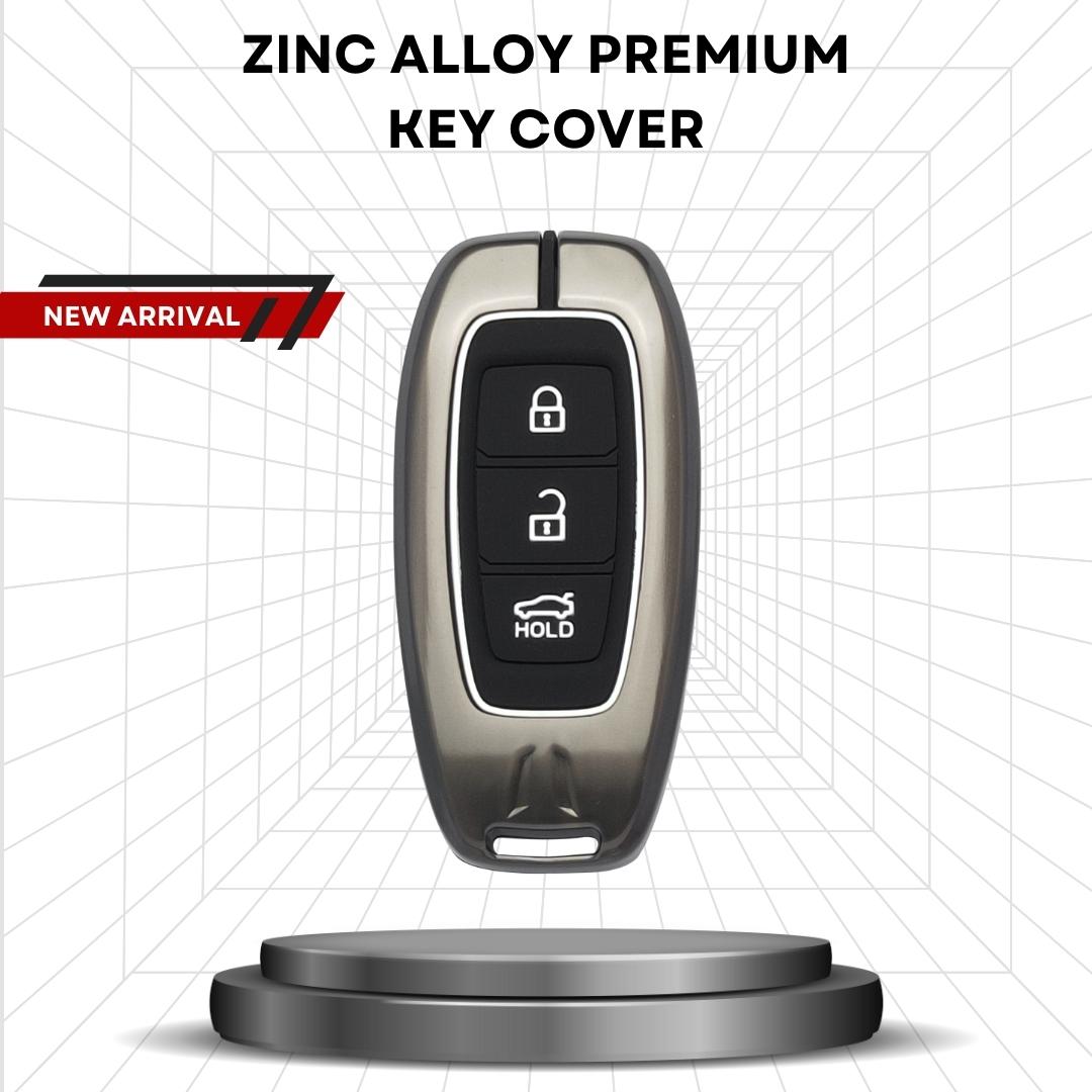 keycept metal alloy zinc gun key cover kona verna hyundai 2018 2019 2020 2021 2023 3 button smart key shell keychain silver