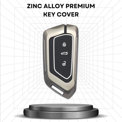 keycept metal alloy zinc gun key cover taigun kushaq kodiaq virtus t-roc 3 button smart sehll case keychain silver 