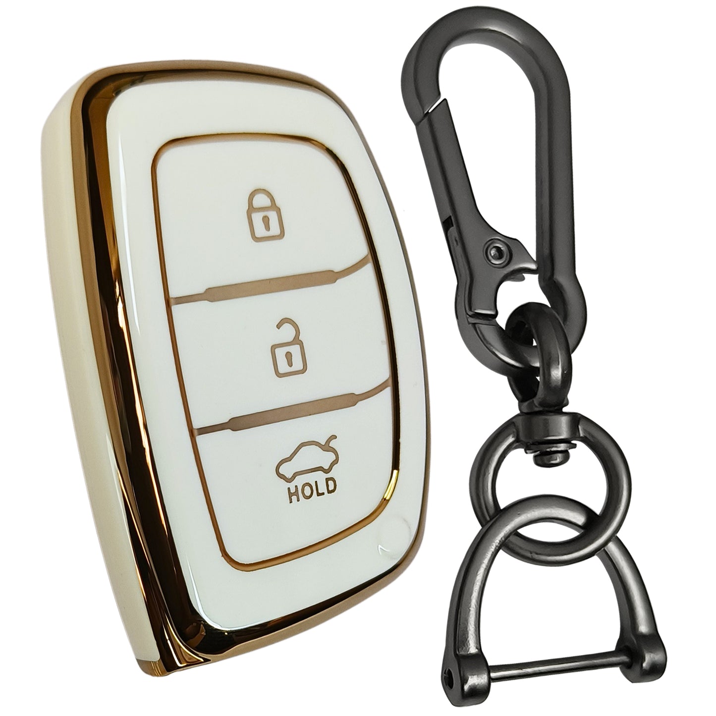 TPU Key Cover compatible for Hyundai i20 New  | Venue  | Nios  | Aura | Creta| Elantra 3 Button Smart Key with Keychain 1