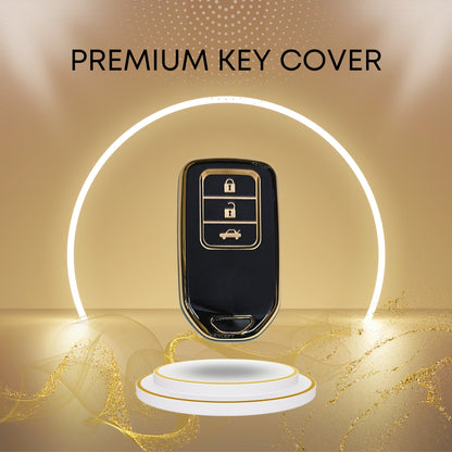 honda accord city civic amaze 2 button smart tpu black gold key cover case keychain