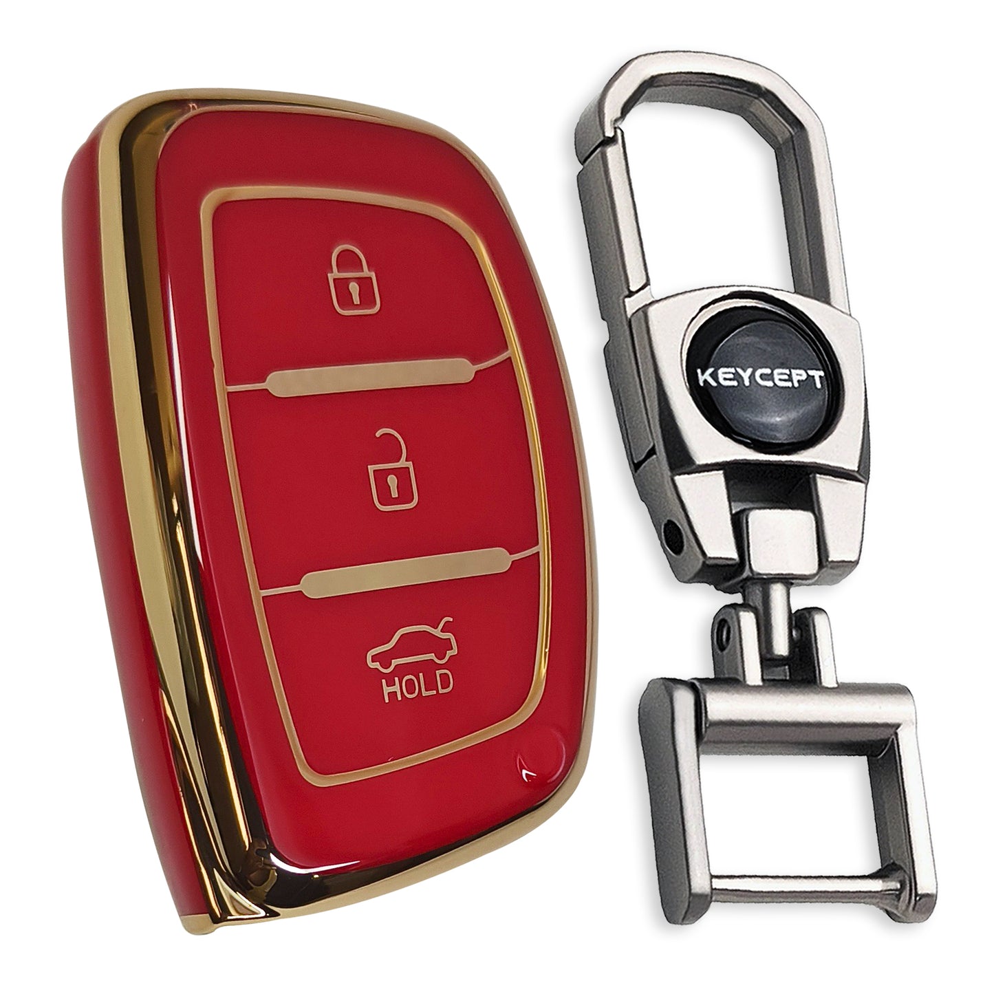 TPU Key Cover Suitable for Hyundai Grand i10 Nios | Venue | i20 | Aura | Creta | Elantra 3 Button Smart Key with Keychain 2