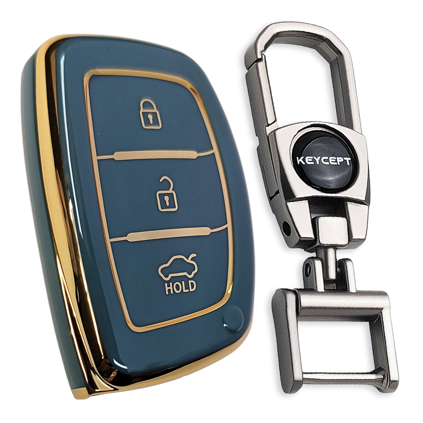 TPU Key Cover Suitable for Hyundai Grand i10 Nios | Venue | i20 | Aura | Creta | Elantra 3 Button Smart Key with Keychain 2
