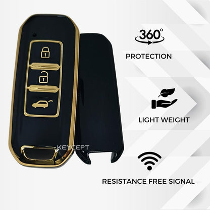 mg hector 3 button smart tpu black gold key cover case accessories keychain