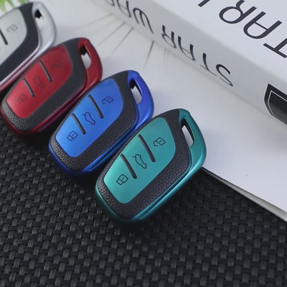 TPU Leather Key Cover Compatible for MG ZS | EV | Astor 3 button Smart Key with Keychain 2