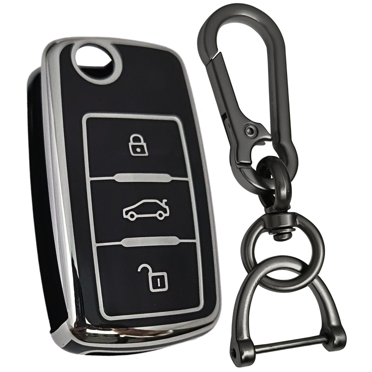 skoda octavia laura fabia 3b flip key tpu black silver key case 