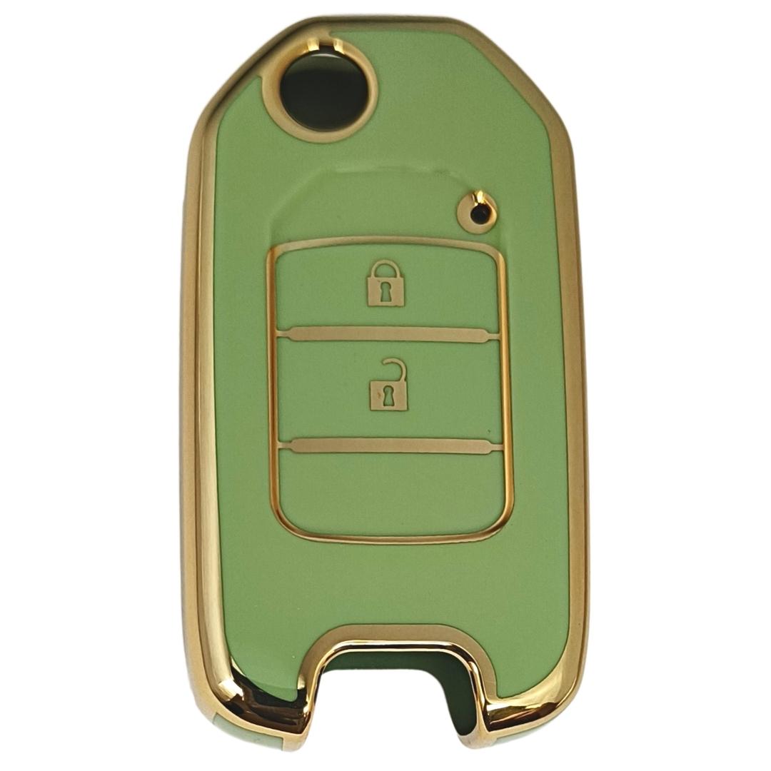 honda city wr-v 2 button flip tpu green gold key case
