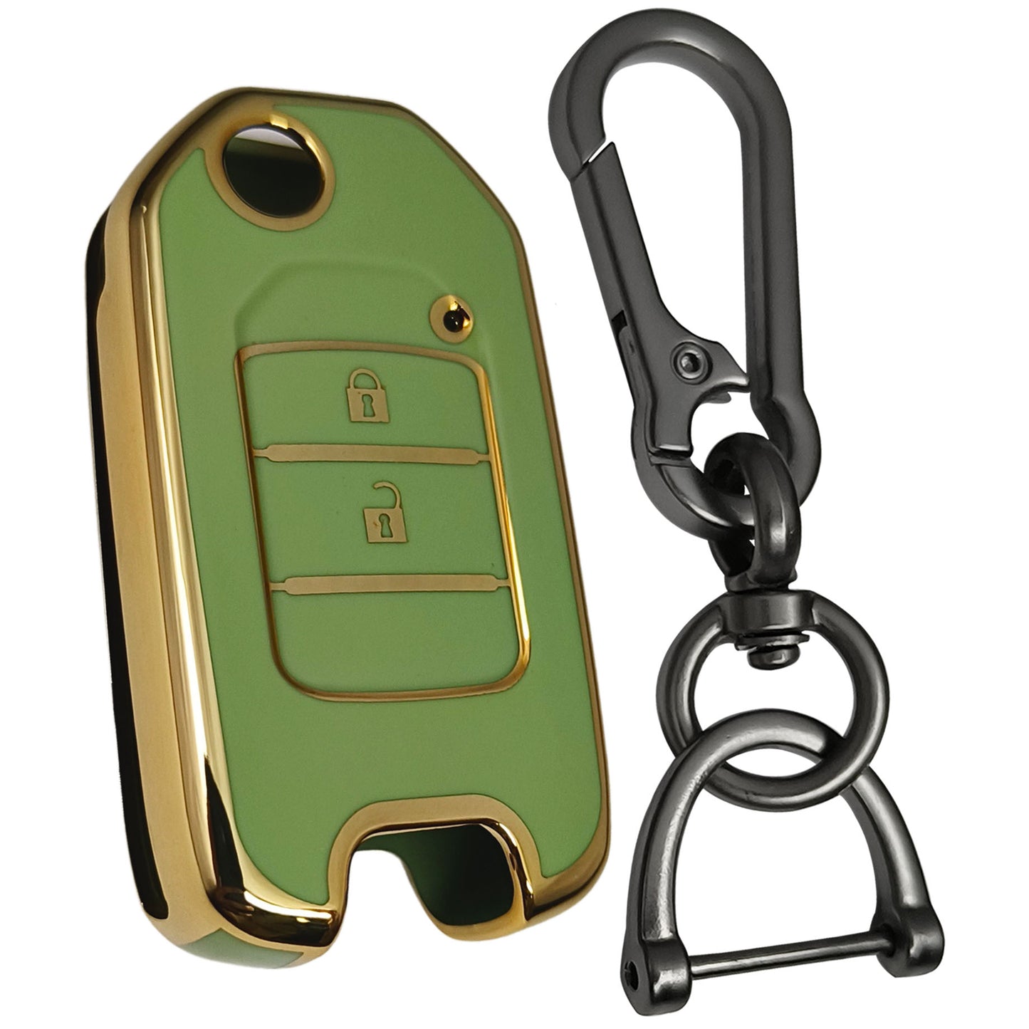 honda city wr-v 2 button flip tpu green gold key case keychain