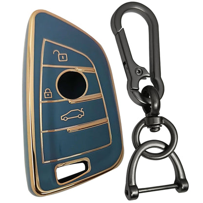 bmw x-series m-series 3-series 3b smart tpu blue gold car key cover keychain