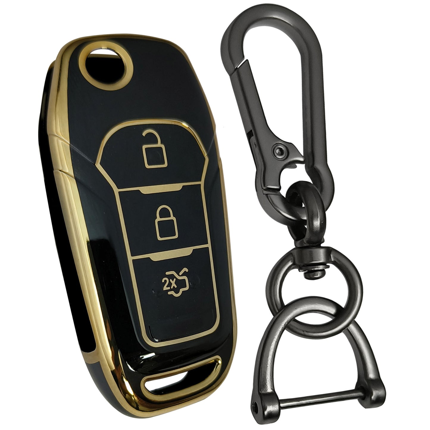 ford figo aspire endeavour 3b flip tpu black gold key cover case keychain
