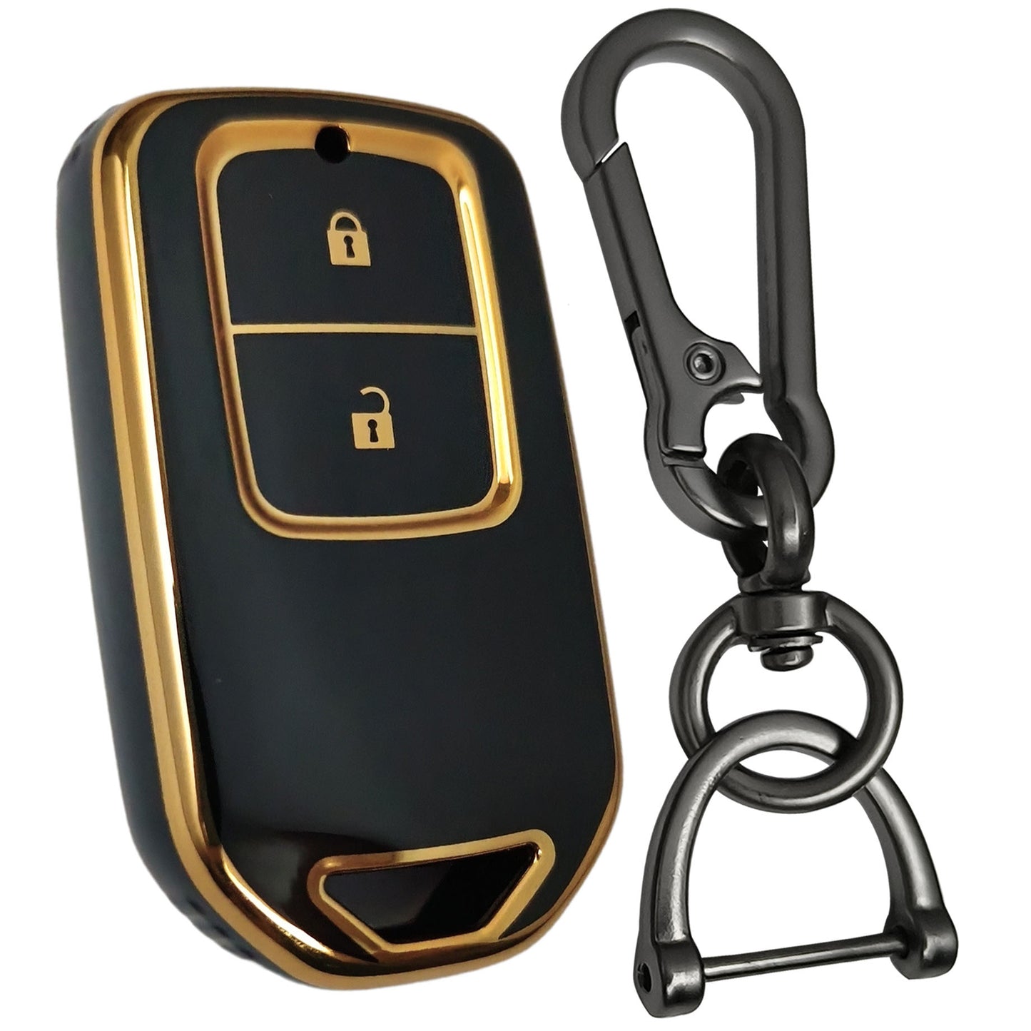 honda accord city civic amaze 2 button smart tpu black gold key cover case accessories keychain