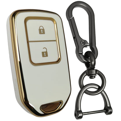 honda accord city civic amaze 2 button smart tpu white gold key cover case accessories keychain