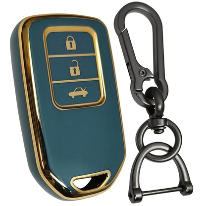 honda accord amaze jazz cr-v wr-v 3 button smart tpu blue gold key cover case accessories keychain