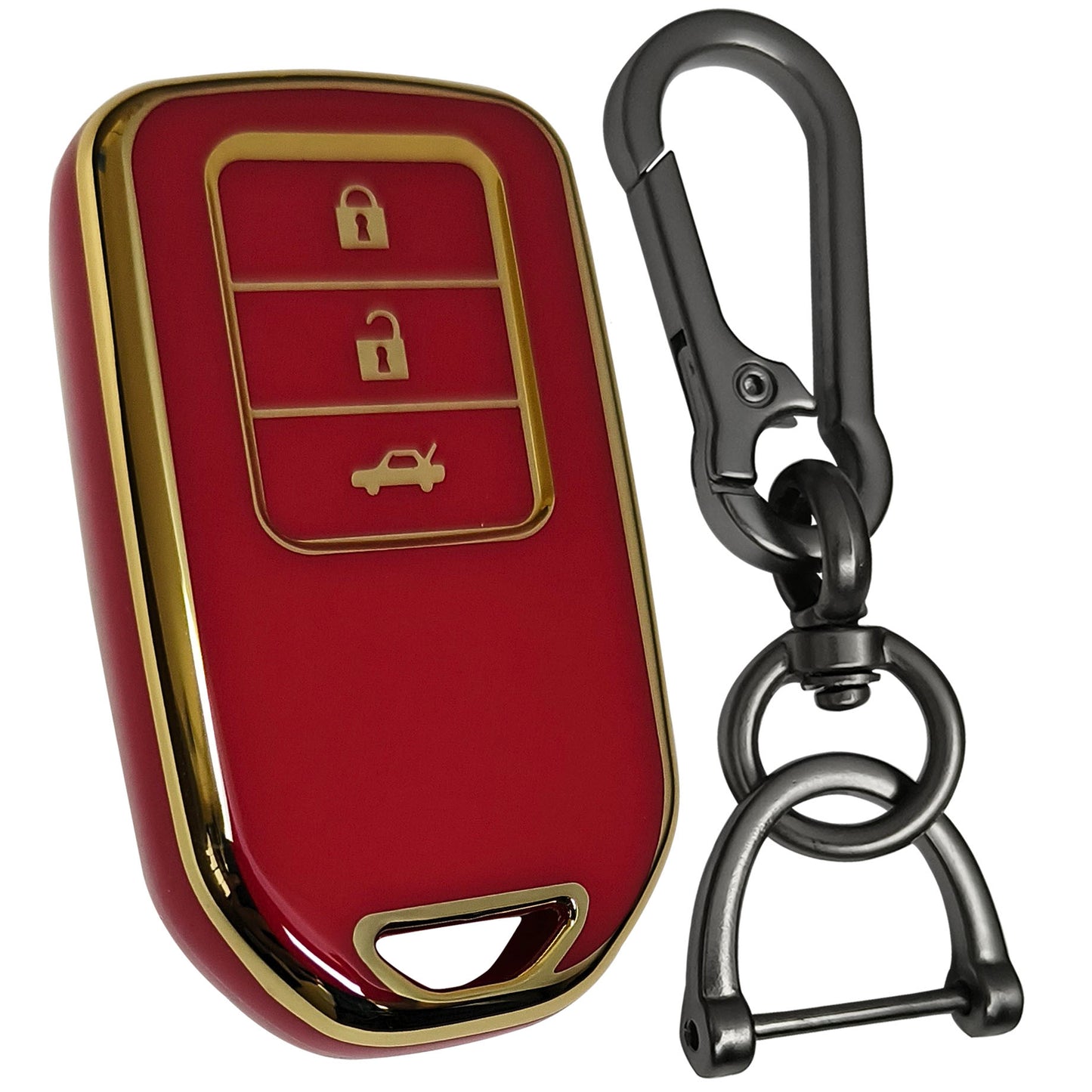 honda accord amaze jazz cr-v wr-v 3 button smart tpu red gold key cover keychain