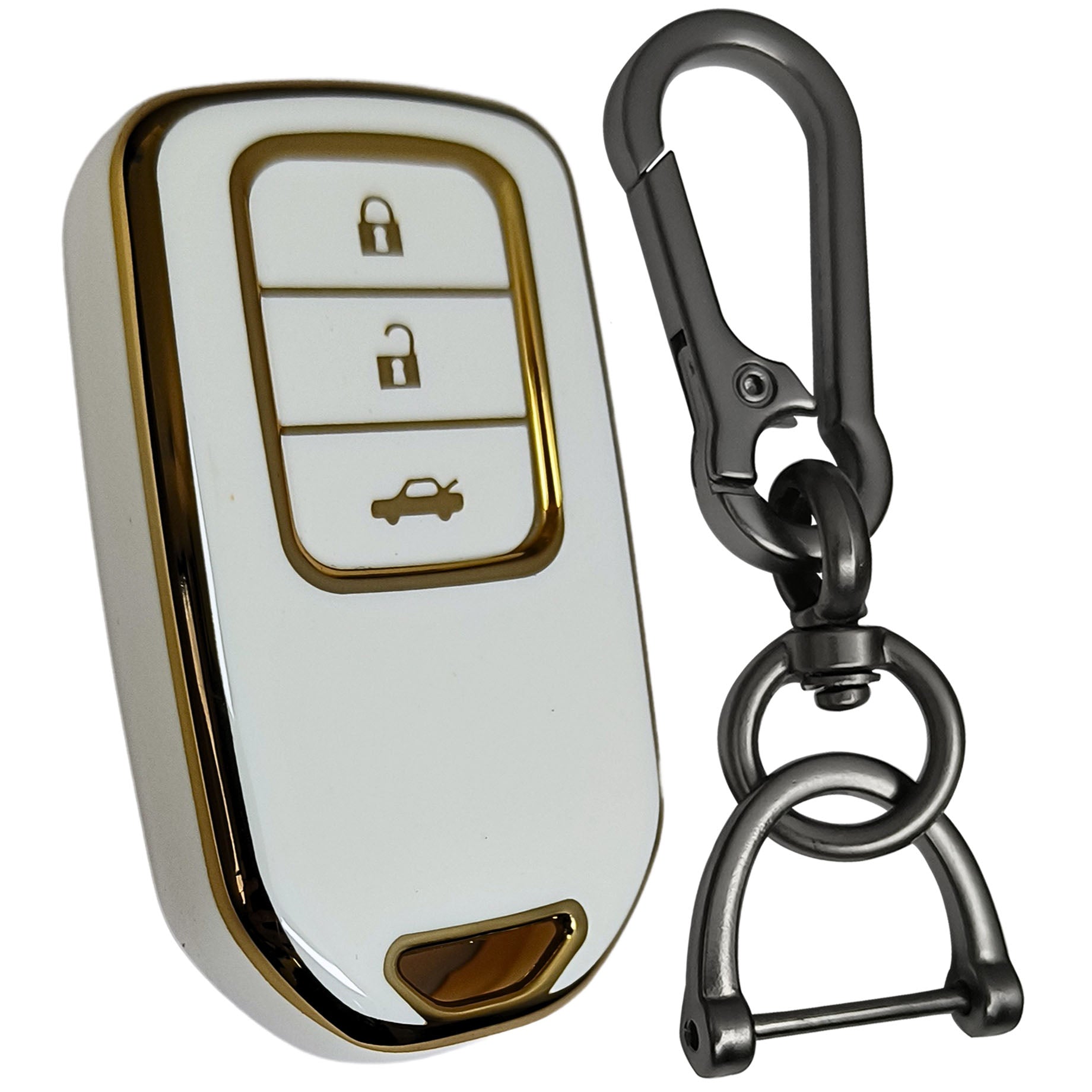 honda accord amaze jazz cr-v wr-v 3 button smart tpu white gold key case keychain