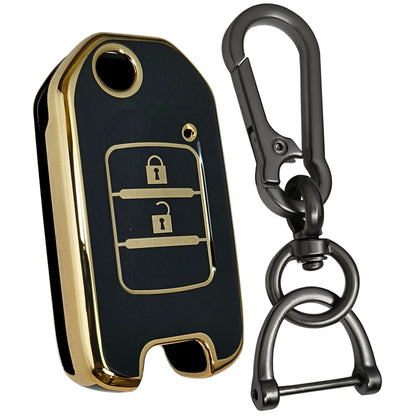 honda city wr-v 2 button flip tpu black  gold key cover case accessories keychain
