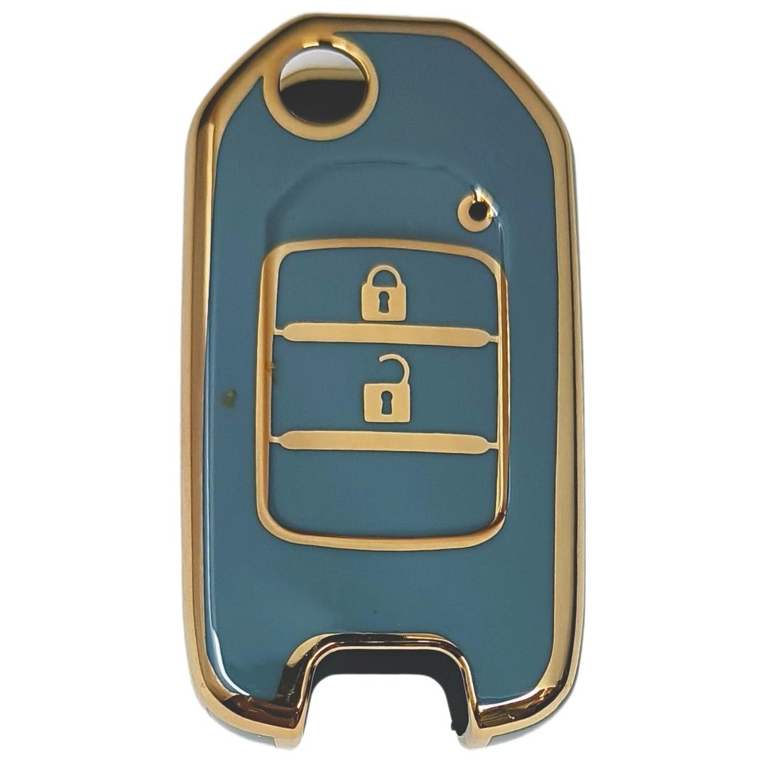 honda city wr-v 2 button flip tpu blue  gold key cover
